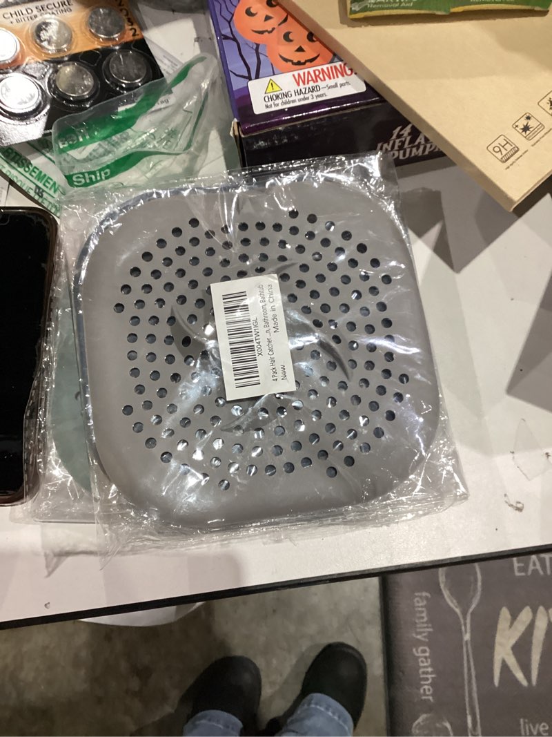 Condition photo showing New/Like New for 4 Pack Hair Catcher Shower Drain with Suction Cups, Square Silicone Drain Cover for Kitchen, Bathroom, Bathtub