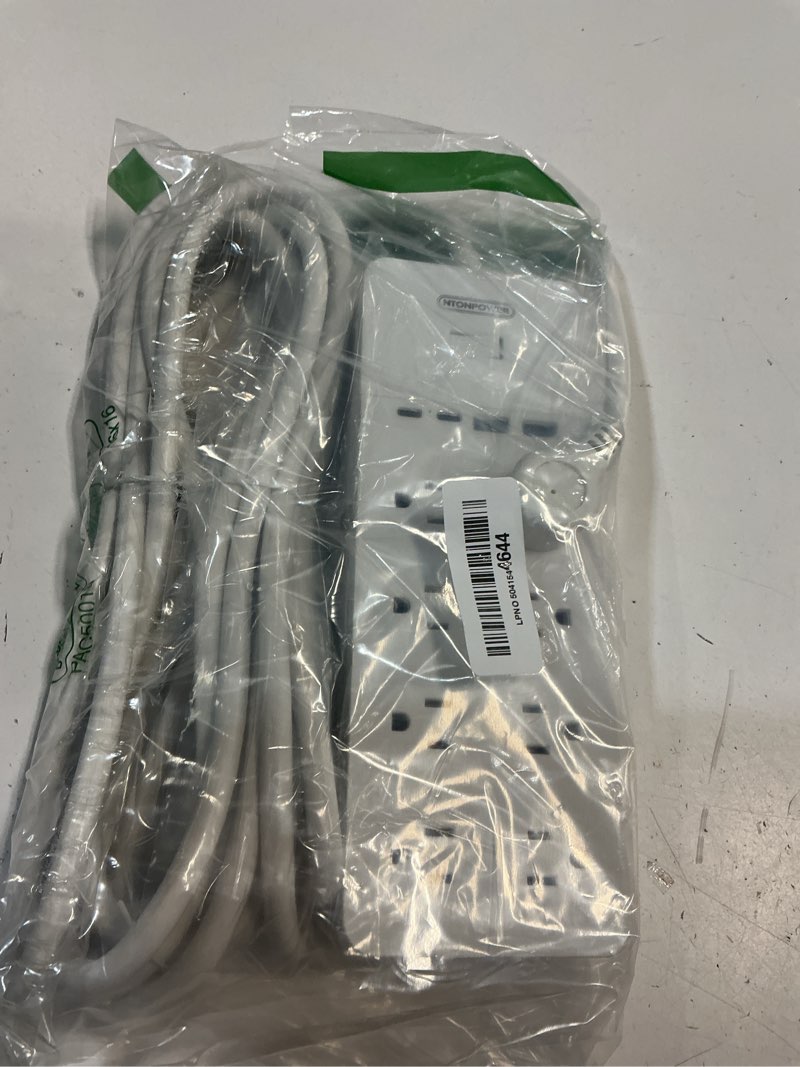 Condition photo showing Good Condition for 25 ft extension cord flat plug, ntonpower 8 outlet surge protector power strip with usb ports, 1080 joules, 15a circuit breaker, wall mount for home office workshop or garage, etl listed, white