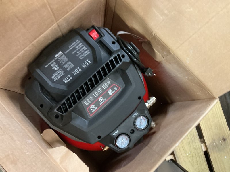 Condition photo showing As Is for craftsman 6-gallon portable electric 150 psi pancake air compressor