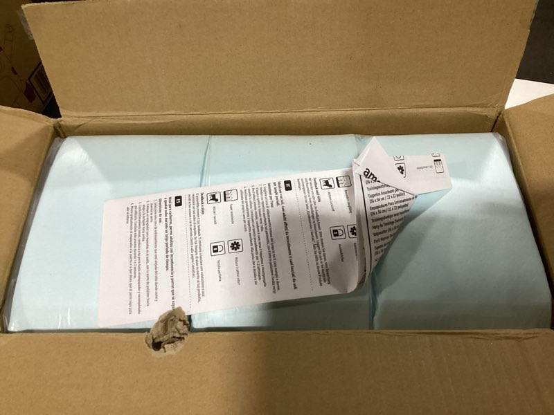 Condition photo showing Good Condition for Amazon Basics Dog and Puppy Pee Pads, 5-Layer Leak-Proof Super Absorbent, Quick-Dry Surface, Potty Training, Regular (22x22"), 150 Count, Blue & White