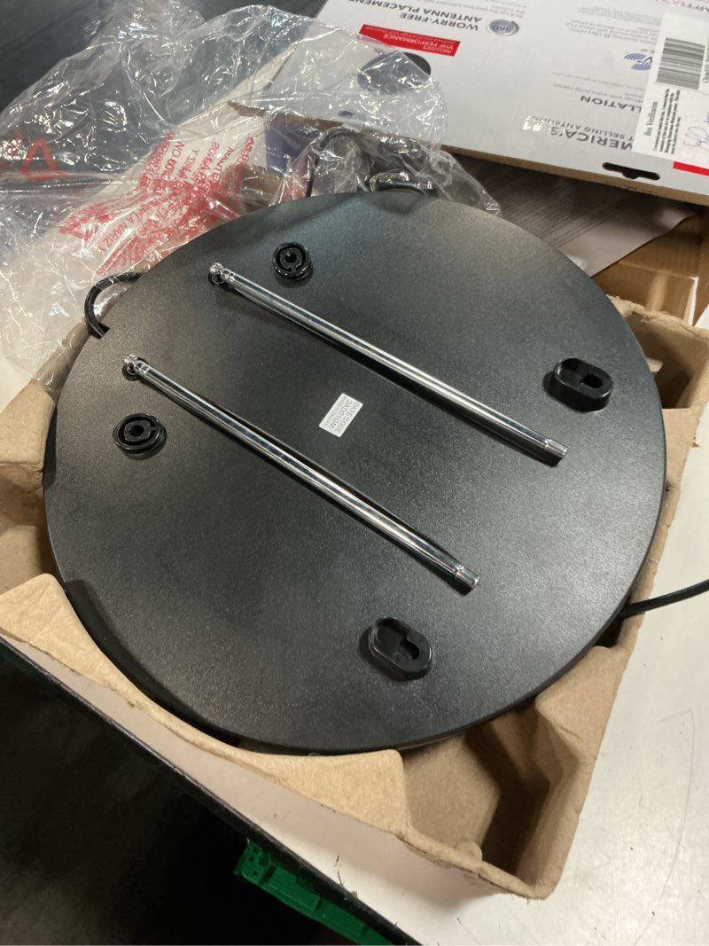 Condition photo showing As Is for rca amplified indoor fabric multi-directional hdtv antenna with built-in stand and 60-mile range