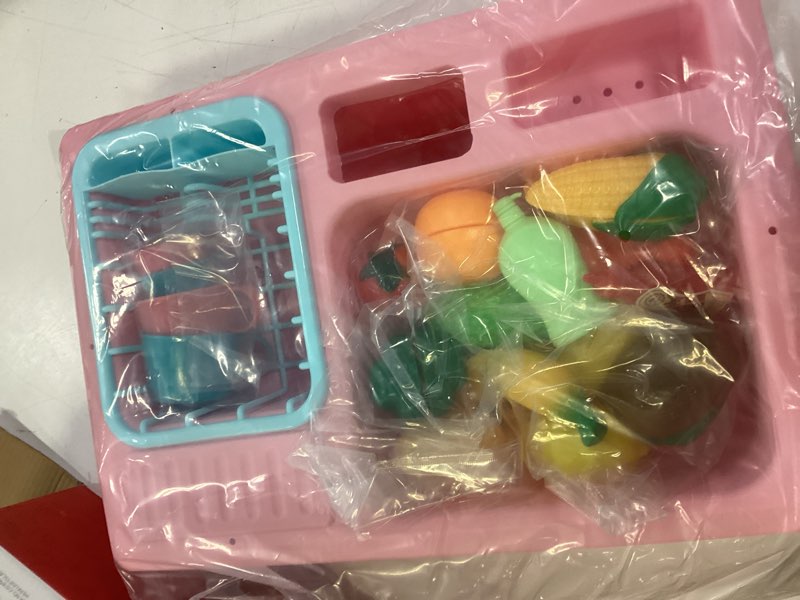 Condition photo showing New/Like New for CUTE STONE Color Changing Play Kitchen Sink Toys, Children Electric Dishwasher Playing Toy with Running Water,Upgraded Real Faucet and Play Dishes,Pretend Role Play Toys for Kids Boys Girls Pink