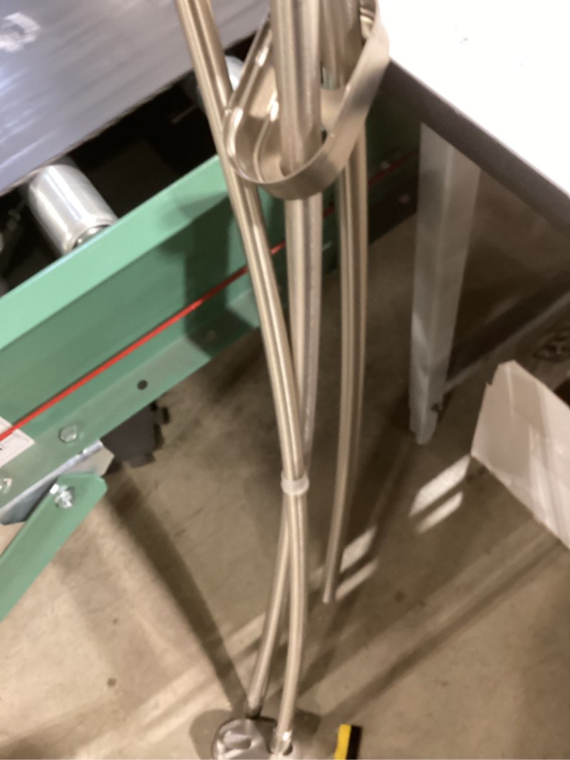 Condition photo showing As Is for allen + roth 44-in to 72-in Brushed Nickel Fixed or tension Double curve Adjustable Shower Curtain Rod