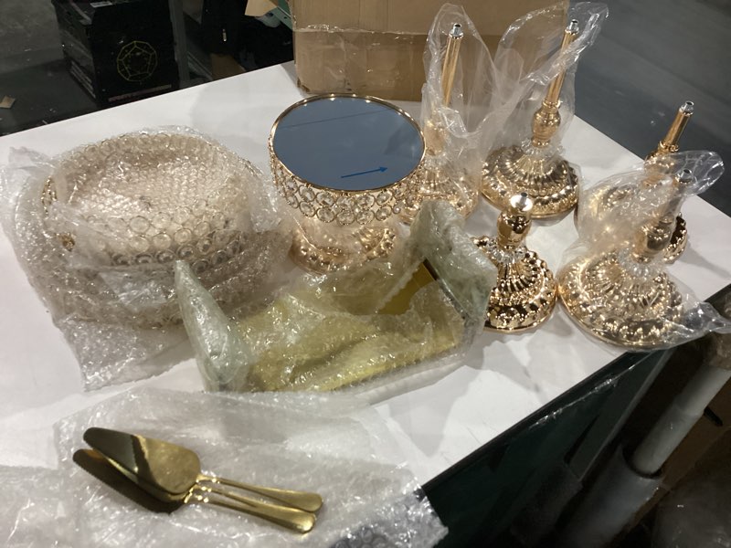 Condition photo showing New/Like New for lallisa 13 piece gold cake stand set, vintage cake dessert display with crystal rim & cupcake trays for wedding, birthday anniversary parties, dessert table decoration