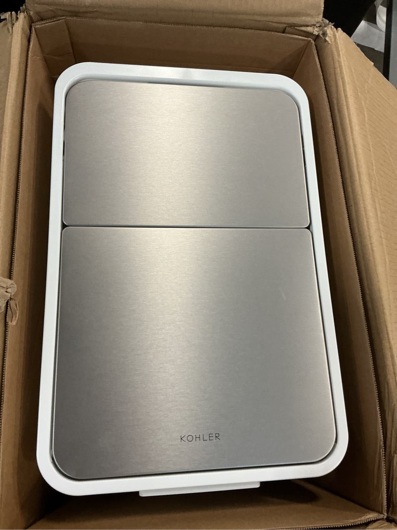 Condition photo showing Good Condition for kohler 23826-stw 13-gallon slim step trash can, black stainless steel, space-saving design with bifold lid, durable and easy to clean, white stainless steel, k-23826-stw