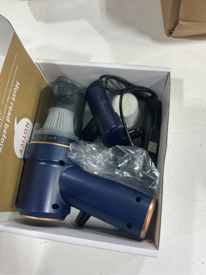 Condition photo showing As Is for kmm handheld car vacuum cleaner, hand held vacuum cleaner and air duster | 9000pa strong suction, cordless, 120w high power, multi-nozzles & led light, for home, car, office, pet blue