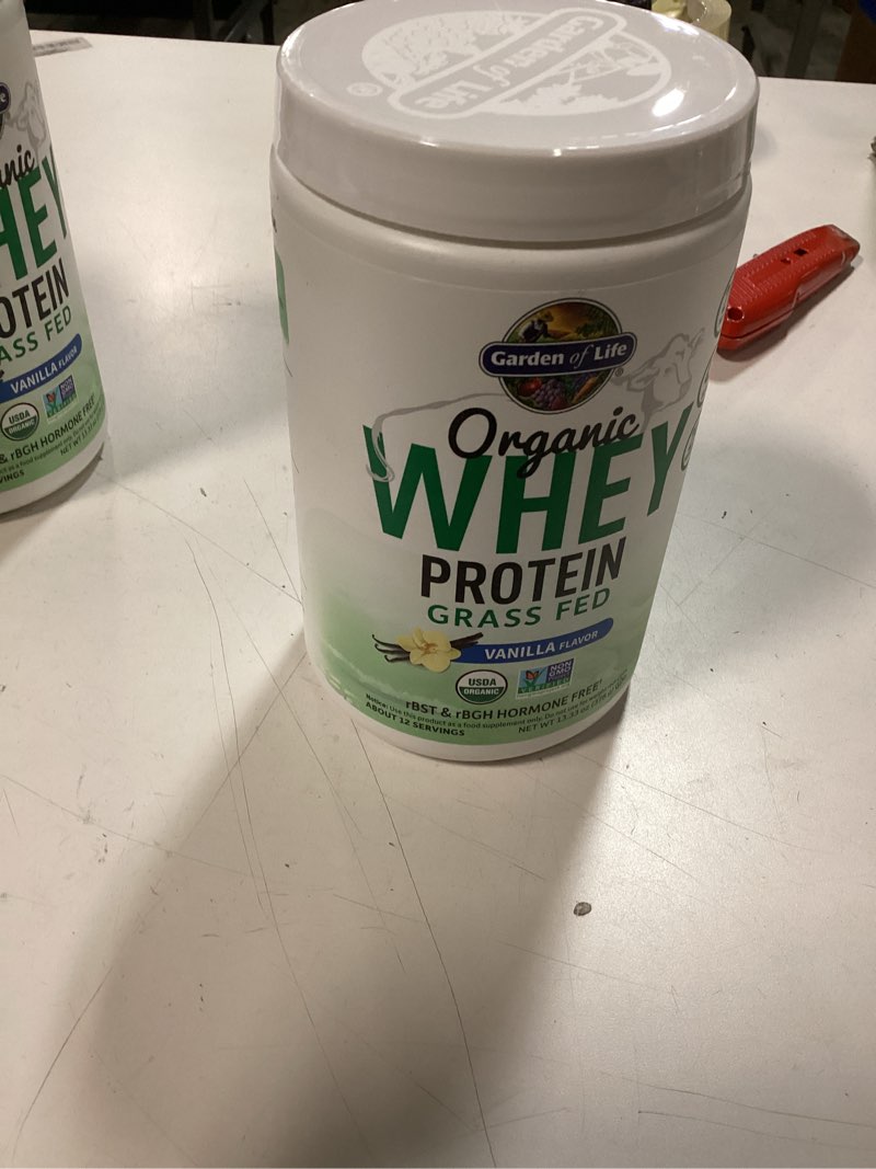Condition photo showing New/Like New for Garden of Life Grass Fed Whey Protein Powder Vanilla - 21g Protein for Women & Men + Probiotics - 12 Servings - Gluten Free, Non GMO, Kosher, Humane, RBST & rBGH Hormone Free