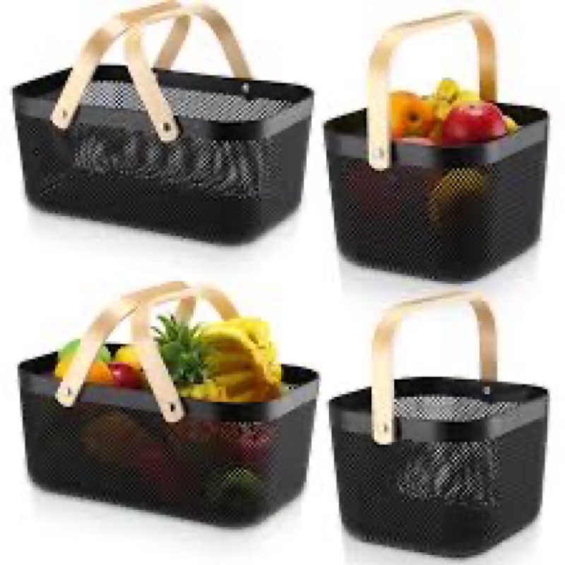 sadnyy 4 pcs plastic mesh garden harvest basket storage basket with wooden handle multi functional m