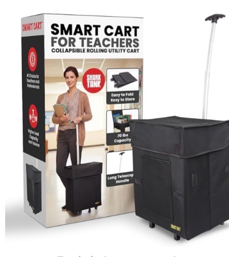 dbest products smart cart, black collapsible rolling utility cart basket grocery shopping teacher hobby craft art