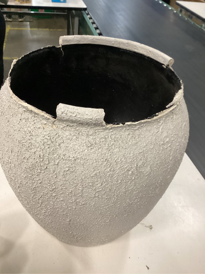 Condition photo showing As Is for allen + roth round 16.25-in w x 16.25-in l white stone outdoor self watering planter