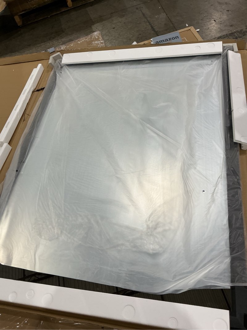 Condition photo showing New/Like New for smiror matte black bathroom mirror for over sink 50x 40 inch, metal thick frame rectangle vanity mirror for wall, anti-rust, horizontally or vertically mounted black 50"l x 40"w