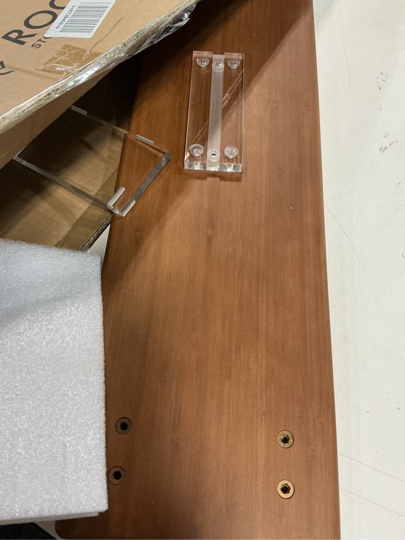 Condition photo showing Good Condition for Bamboo Monitor Stand Riser with Acrylic Legs for Desk, 31.5 Inches Desktop Shelf Supports for PC Computer Monitor, Laptops, Printer, Speakers (Brown)