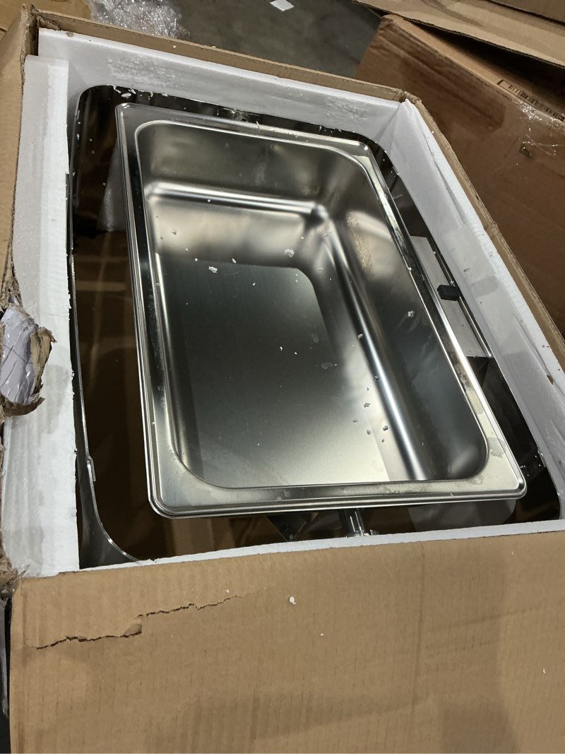 Condition photo showing As Is for winware madison 8qt full-size chafer, roll-top, s/s, heavyweight, stainless steel 8 quart full size