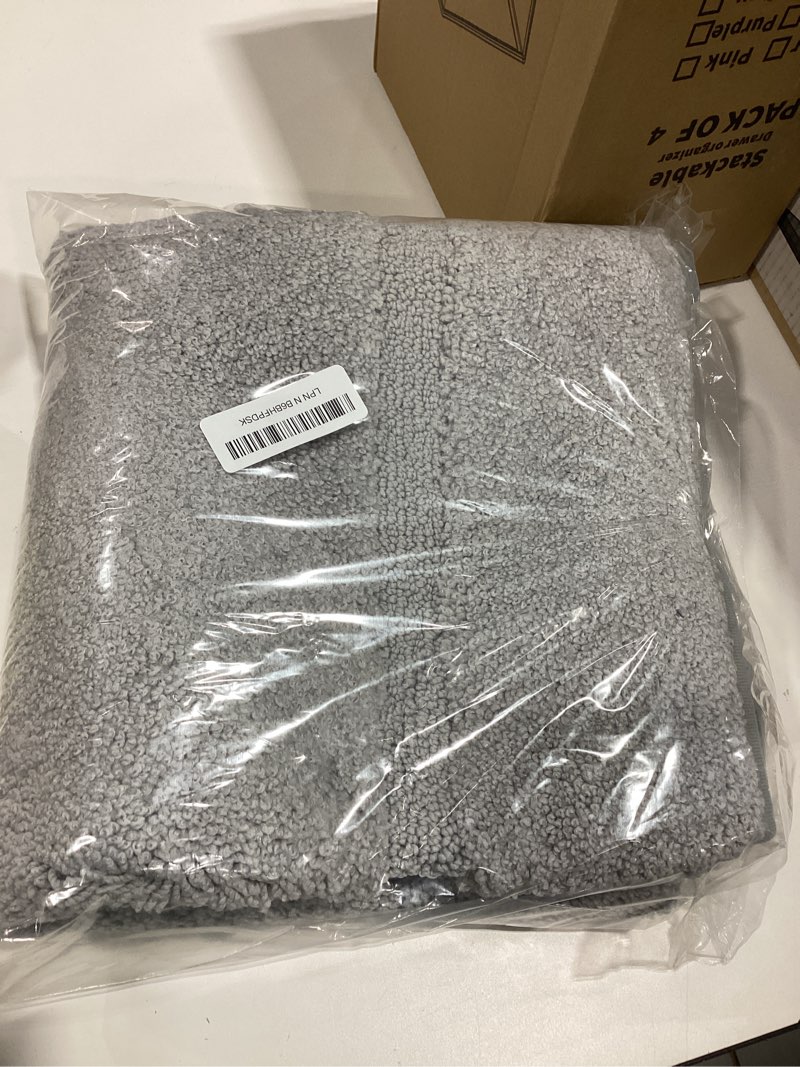 Condition photo showing As Is for dexi bathroom rugs 43x24, washable non slip bath mat for shower floor, absorbent quick dry bathmat with rubber backing, ultra soft plush carpet for tub, light grey 2' x 3'7" (rectangular) light grey