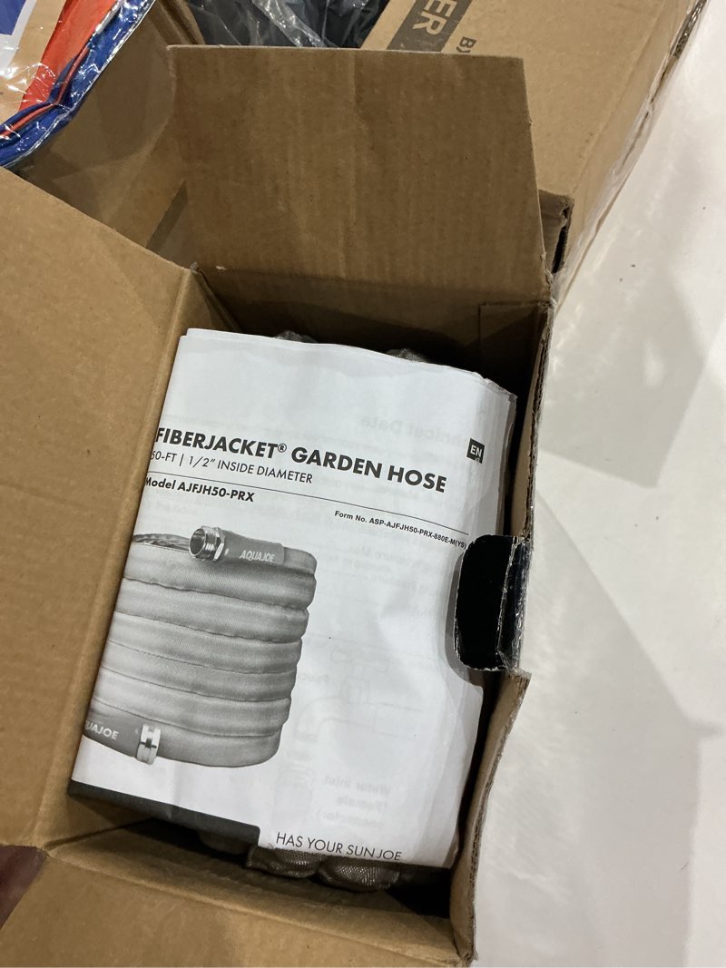 Condition photo showing New/Like New for aqua joe ajfjh50-prx xtreme fiberjacket kink-resistant garden hose, metal fittings, 600 psi max, 1/2-inch diameter, 50 feet 50-foot