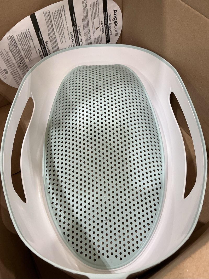 Condition photo showing As Is for angelcare soft-touch baby bath support & rinser bundle, aqua | ergonomic soft-touch bath support and gentle rinser help keep newborns comfortable during bath time. bath only aqua