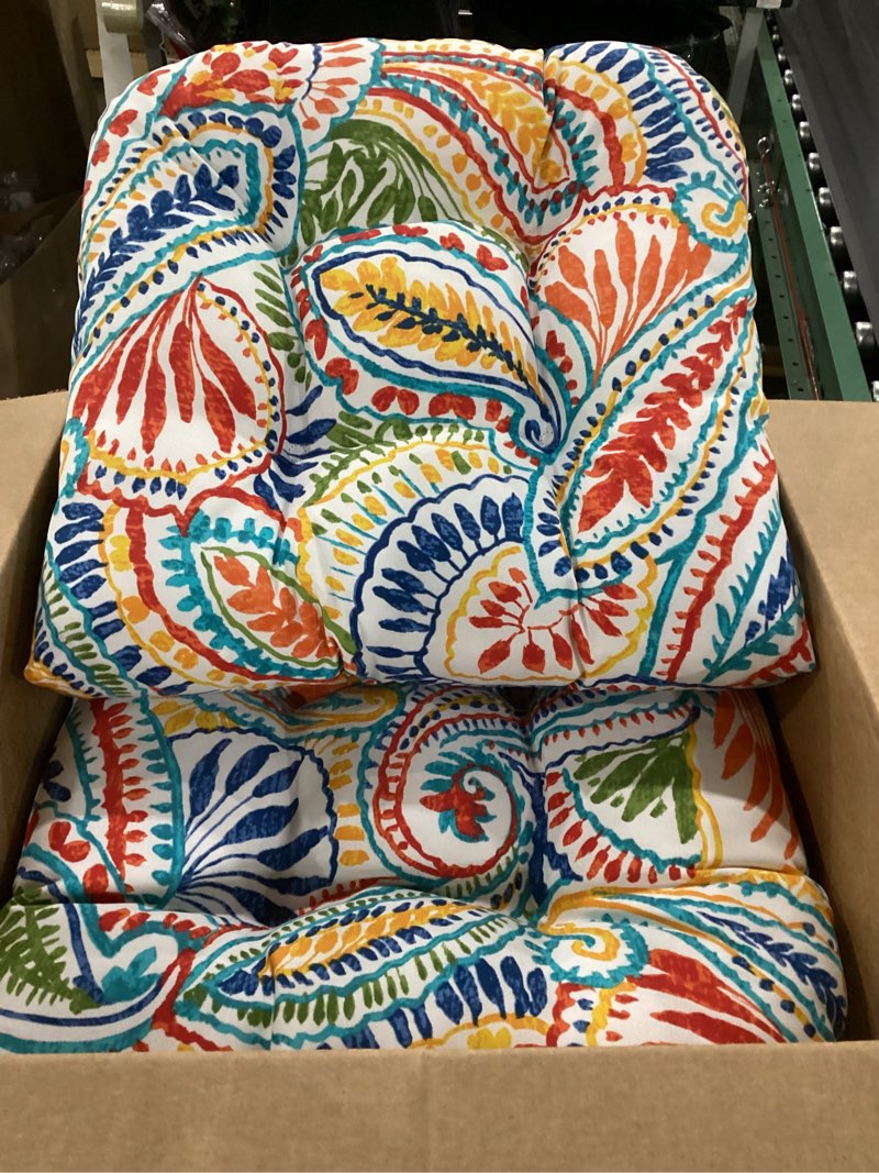 Condition photo showing Good Condition for Pillow Perfect 566450 Outdoor/Indoor Ummi Tufted Seat Cushions (Round Back), Pack of 2, Multicolored
