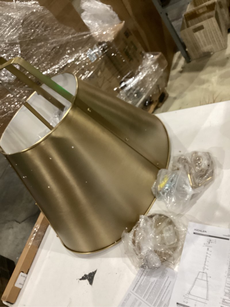 Condition photo showing As Is for kichler etcher 2-light pendant light fixture, kitchen island hanging pendant with etched painted white glass diffuser in champagne bronze for dining room (22.5" x 18"), 52711cpz champagne bronze 18"
