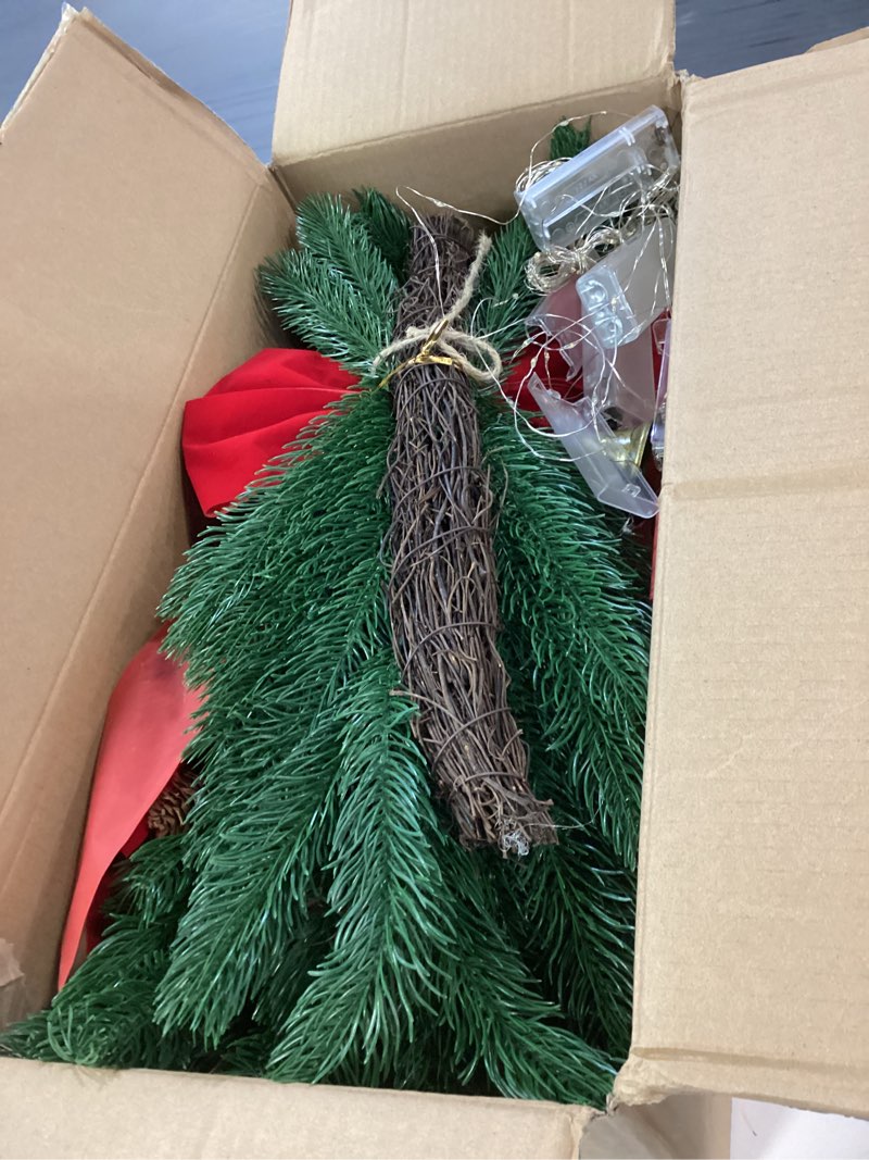 Condition photo showing New/Like New for Christmas Swags for Stair Decorations, 4 Pack Cordless Prelit Christmas Pine Teardrop Swag with Red Bow and Cone Bell Greenery Staircase Garland Wreath for Front Door Stairway Wall Home Decor