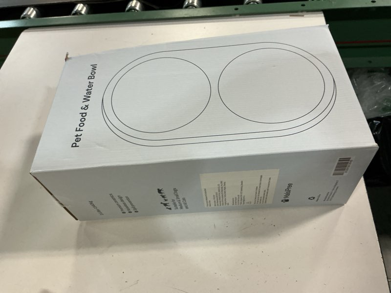 Condition photo showing New/Like New for malsipree elevated dog bowls - puppy adoption gifts & cute puppy accessories - 45° tilt feeding station with ceramic dishes - food and bowls set - dog birthday gifts for small pets - sand beige