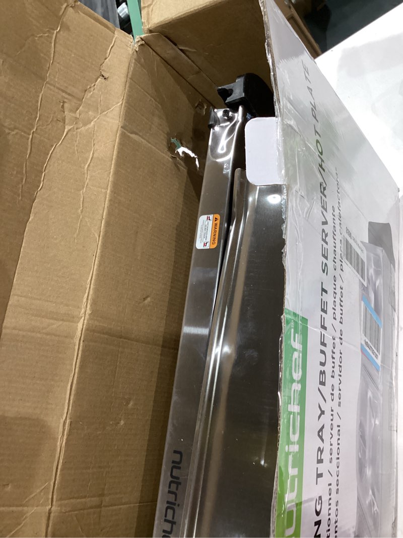 Condition photo showing As Is for Nutrichef Professional Stainless Steel Buffet Warmer Server with 3 Trays | Portable Hot Plate Food Warmer Station for Parties & Events | Easy to Clean | 3 See-through lids | Max Temperature 175F 3 Pot 3.5 Quart