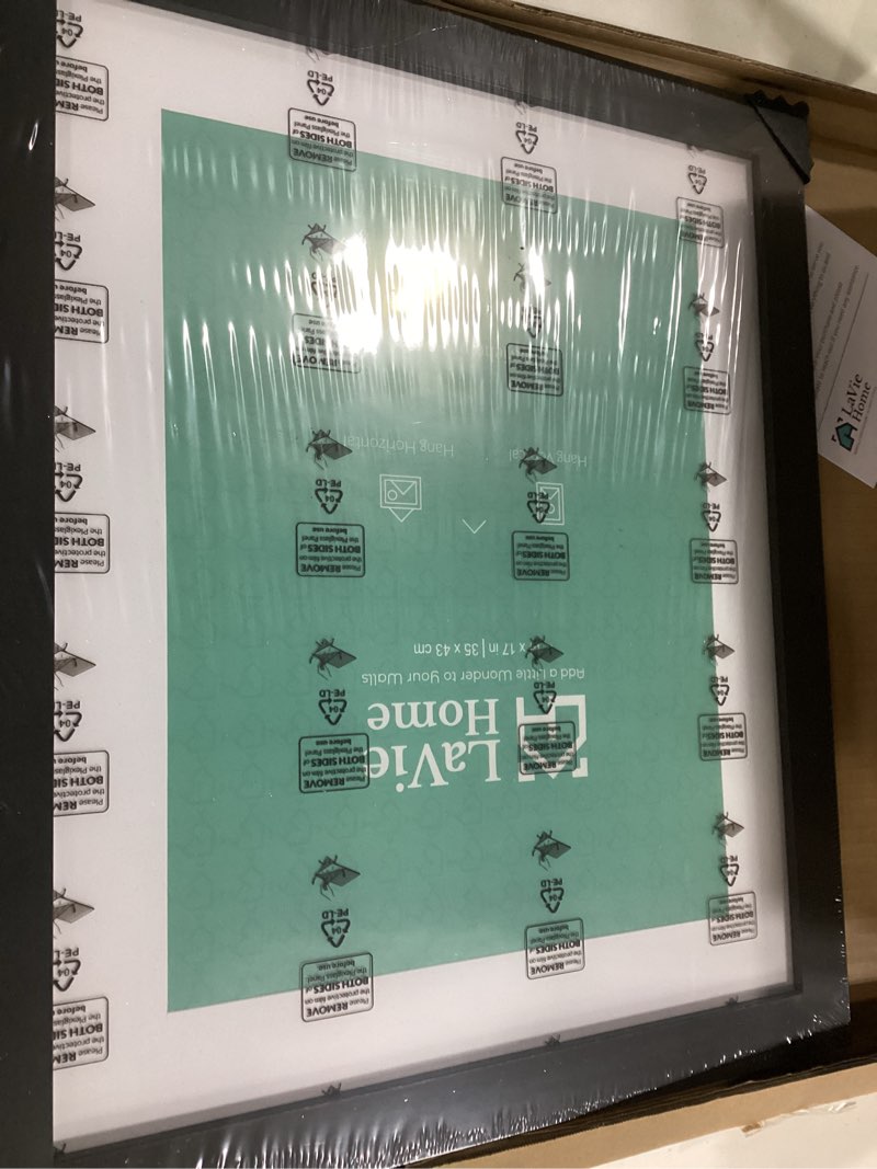 Condition photo showing New/Like New for lavie home 14 x 17 poster frame black, display pictures 11x14 with mat or 14x17 without mat, stable and sturdy picture frame and polished plexiglass, horizontal and vertical format of the wall?1 pack? 14x17 black