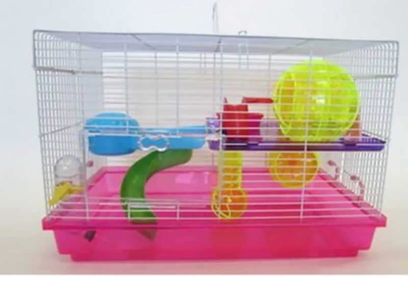 H1812 Clear Plastic Dwarf Hamster  Mice Cage with Color Accessories  Pink