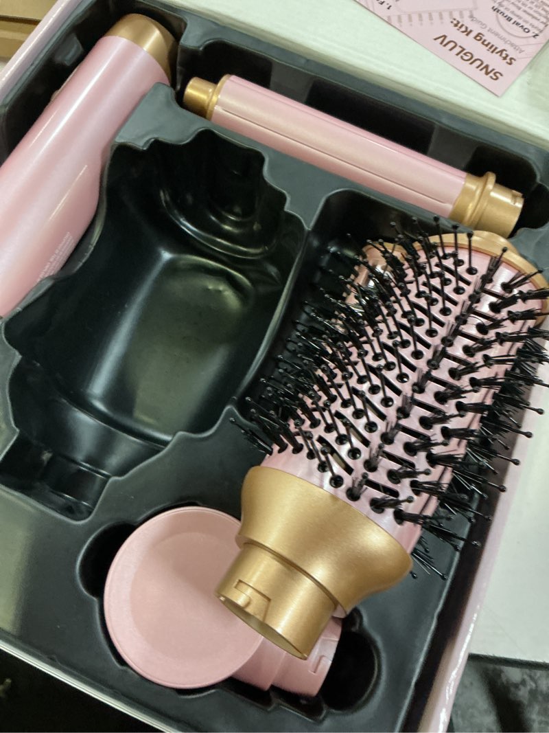 Condition photo showing As Is for 5 in 1 blow dryer brush set, upgrade hair dryer & blow dryer brush & air curling wrap & paddle brush, detachable hot air brush styling tools, high speed travel hair volumizer straightener curler pink