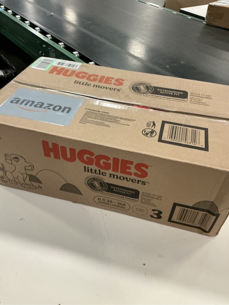 Condition photo showing New/Like New for Huggies Size 3 Diapers, Little Movers Baby Diapers, Size 3 (16-28 lbs), 168 Count (6 Packs of 28), Packaging May Vary