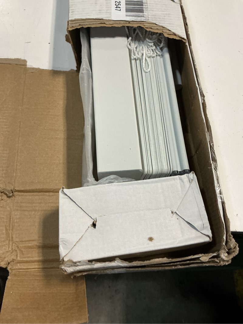 Condition photo showing As Is for cordless room darkening venetian blind - 35 inch width, 64 inch length, 2" vinyl slat size - white - gii luna light filtering horizontal mini windows blinds for interior by achim home decor 35"w x 64"h white