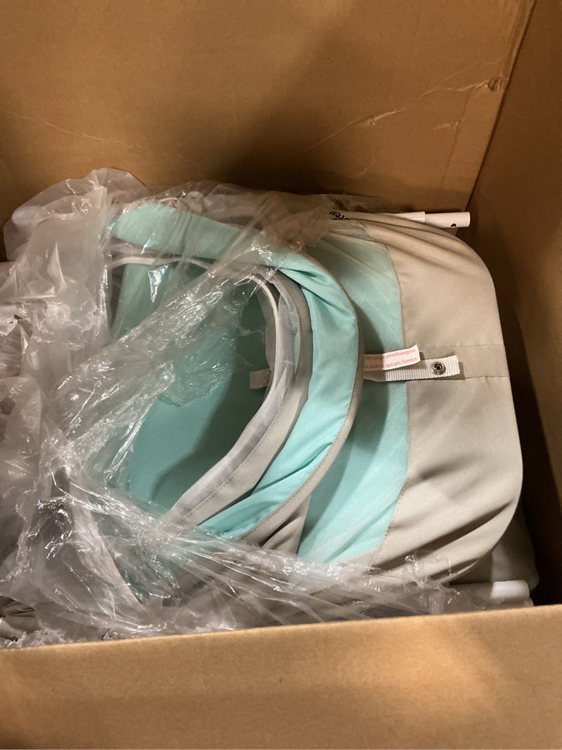 Condition photo showing item condition for Dream On Me Karley Bassinet, Award Winner Lightweight Travel Baby Bassinet, Foldable Bedside Sleeper, Adjustable Double Canopy, Spacious Design, Soft Fabric, Storage Basket – Blue and Grey