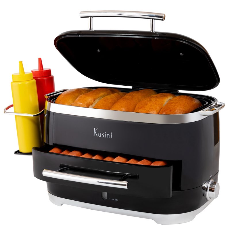 kusini hot dog steamer machine with bun warmer, 24 hot dog & 12 buns - electric food steamer for cooking vegetables, fish, & more - unique housewarming gift idea - movie & date night hosting essential