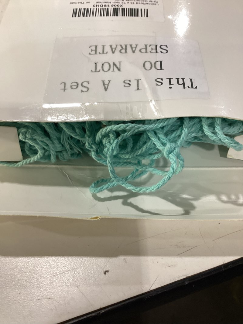 Condition photo showing New/Like New for lemonroad 13 x 72 inch nautical fish net table runner fish net decoration with 34 pcs starfish seahorse and seashells for diy assembly for ocean nautical beach themed party decor(turquoise blue) turquoise blue 1