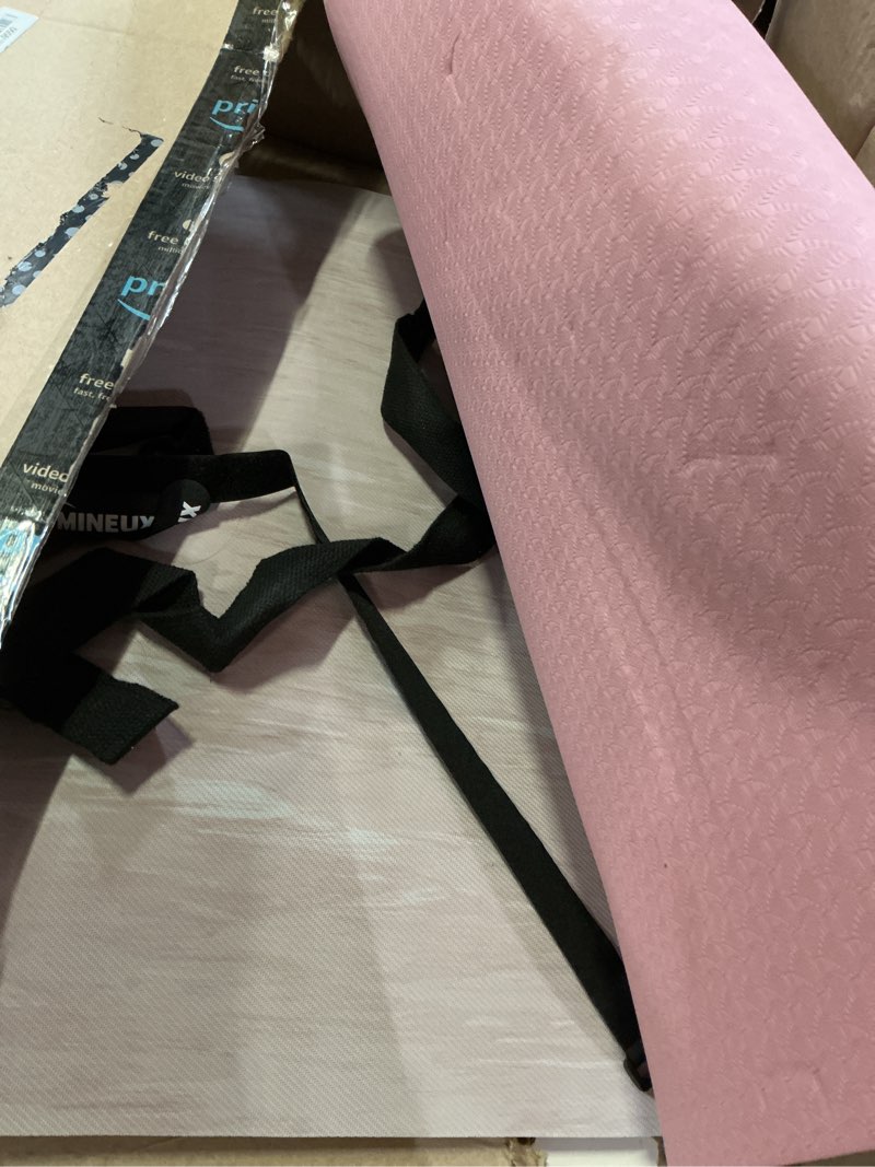 Condition photo showing As Is for umineux extra thick yoga mat, 2/5 inch (10mm), natural rubber and tpe non slip yoga mats with strap for women men, eco friendly exercise mat for yoga, pilates and home workout 72" x 24" x 2/5" parfait pink
