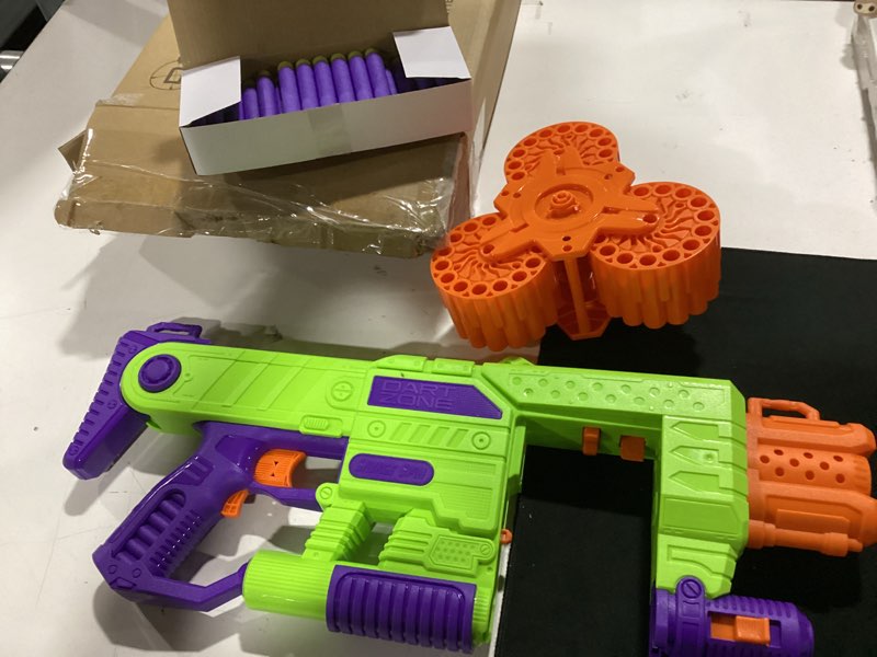 Condition photo showing As Is for dart zone savage spin semi-auto foam dart blaster – 45-dart triple-drum motorized foam – nerf dart compatible soft bullet toy gun for kids w. 90 darts – aka adventure force gun – 80 ft range commando series