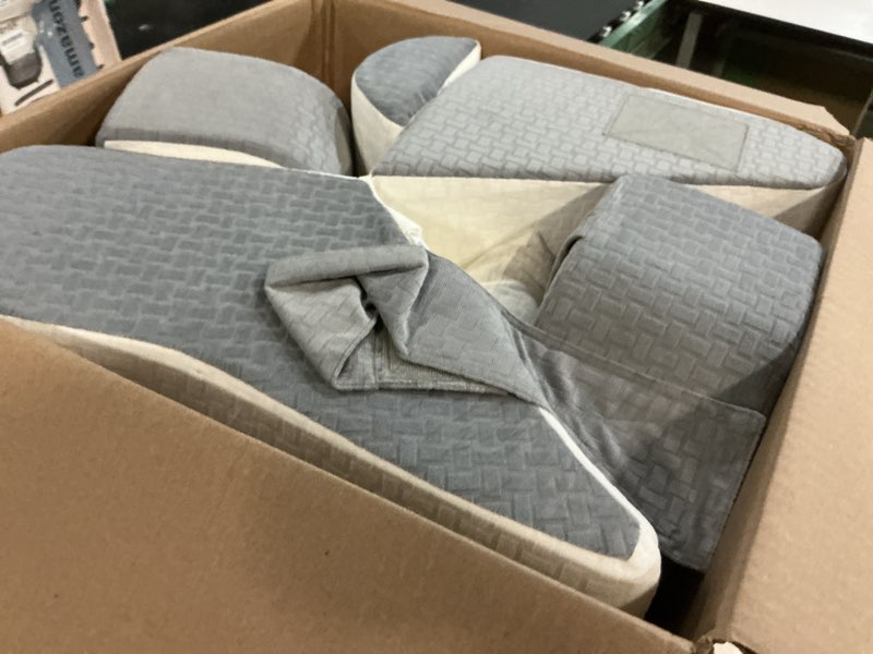 Condition photo showing Good Condition for 5PCS Reading Pillow for Sitting in Bed Adult, 2 in 1 Foldable Back Wedge Pillow for Sleep, Ergonomic Back Support Pillow with Arms for Watching TV, Gaming, Working, Recovery, 19” White/Grey