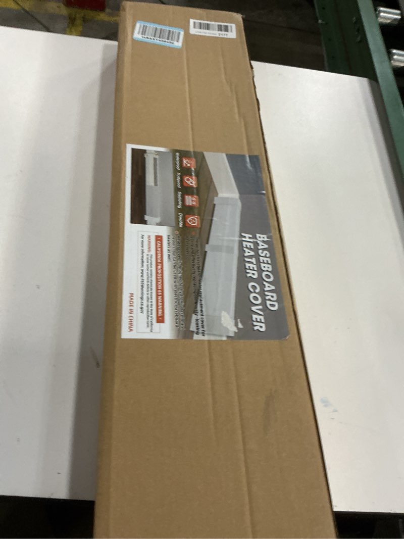 Condition photo showing New/Like New for 5ft steel easy slip-on baseboard heater cover with end caps for bathroom & hydronic system for replacing old cover, white cover 5ft ?with end caps?