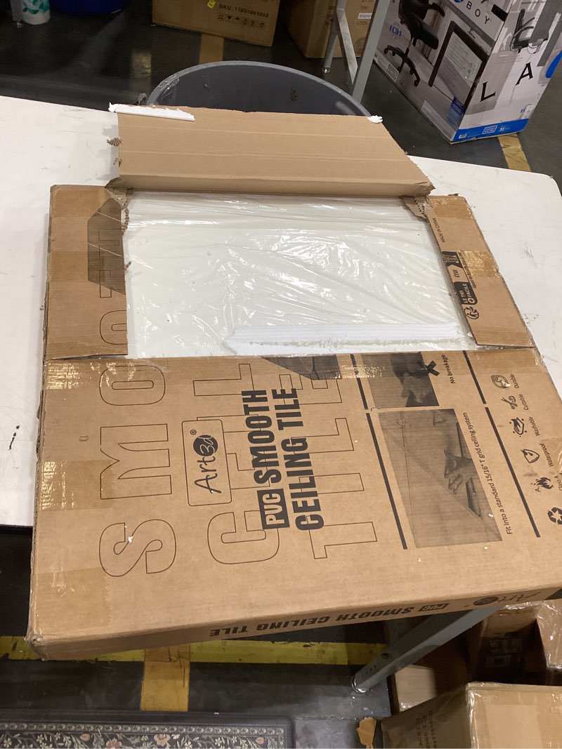 Condition photo showing Good Condition for art3d 12-pack smooth drop ceiling tile 2ft x 2ft - fire-rated, waterproof, reusable - premium pvc, no sag and breakage - cover 48 sq. ft, white 24*24 square white 12