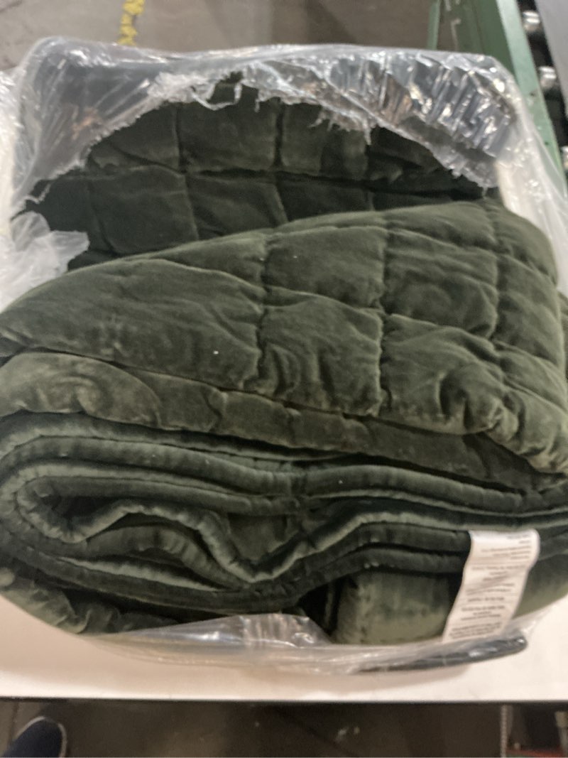 Condition photo showing Good Condition for cotton velvet quilt set, king/cal king, forest green