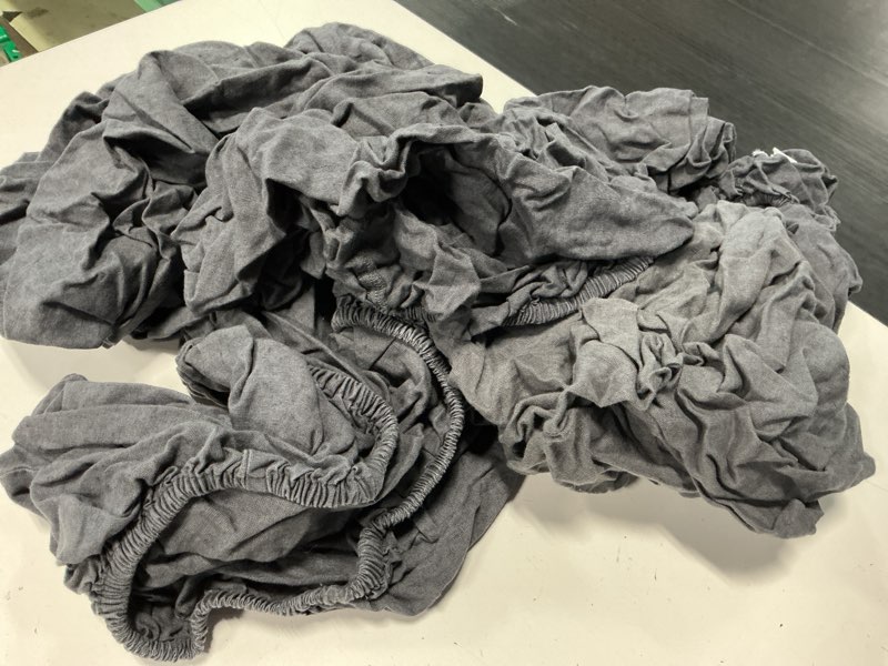 Condition photo showing As Is for (incomplete)european linen fitted sheet set, twin xl, charcoal