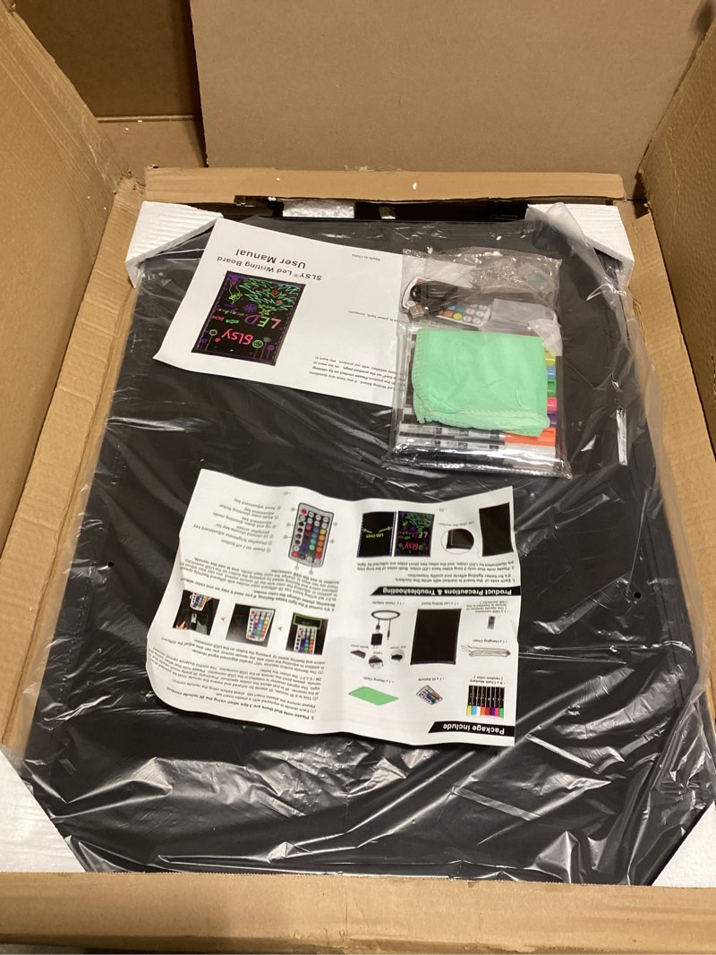 Condition photo showing New/Like New for Slsy Illuminated LED Message Writing Board Erasable Neon Effect Menu Sign Board with 8 Fluorescent Makers, 12Colors Flashing Modes, Remote Control Message Board (28"X20") 28'' X 20''