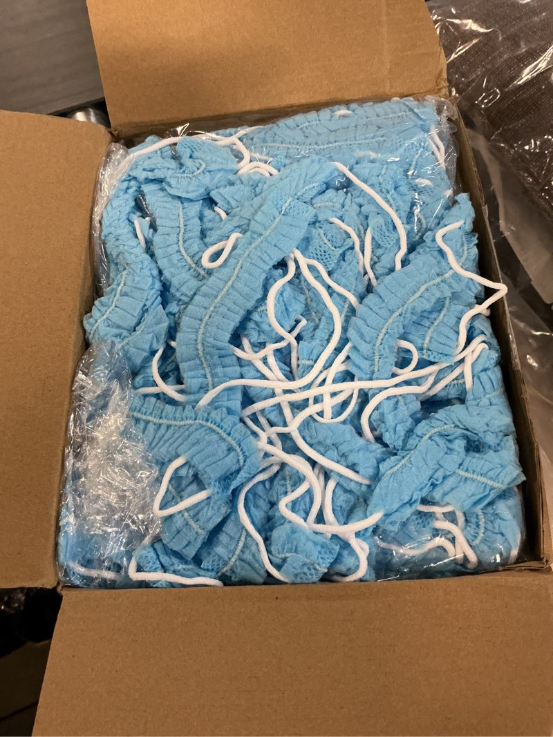 Condition photo showing Good Condition for 500 Pcs Disposable Beard Net Covers with Elastic Bands 18" Protective Beard Covers for Men Nonwoven Breathable Guards for Food Service Cooking Cleaning (Blue) Blue 500
