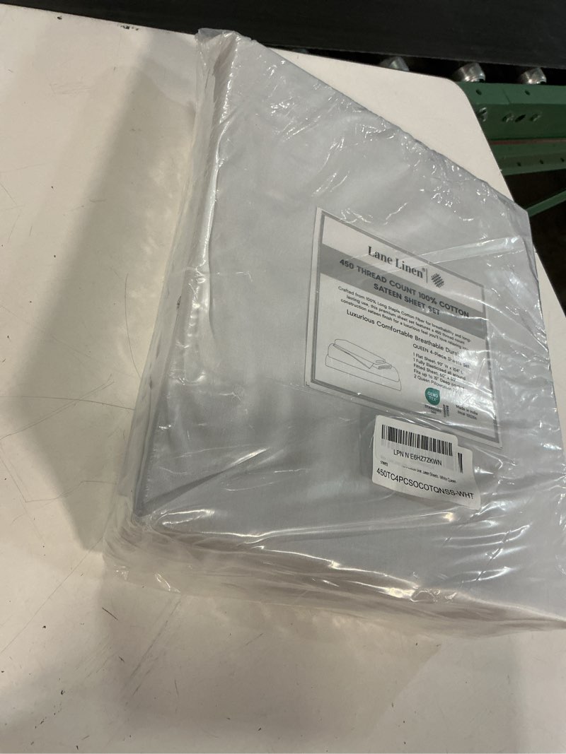 Condition photo showing Good Condition for lane linen queen sheet set - 450 thread count premium soft long staple 100% cotton sheets, hotel luxury sateen silky finish, snug fit 15" deep pocket, low pill, machine washable - white queen 01: white