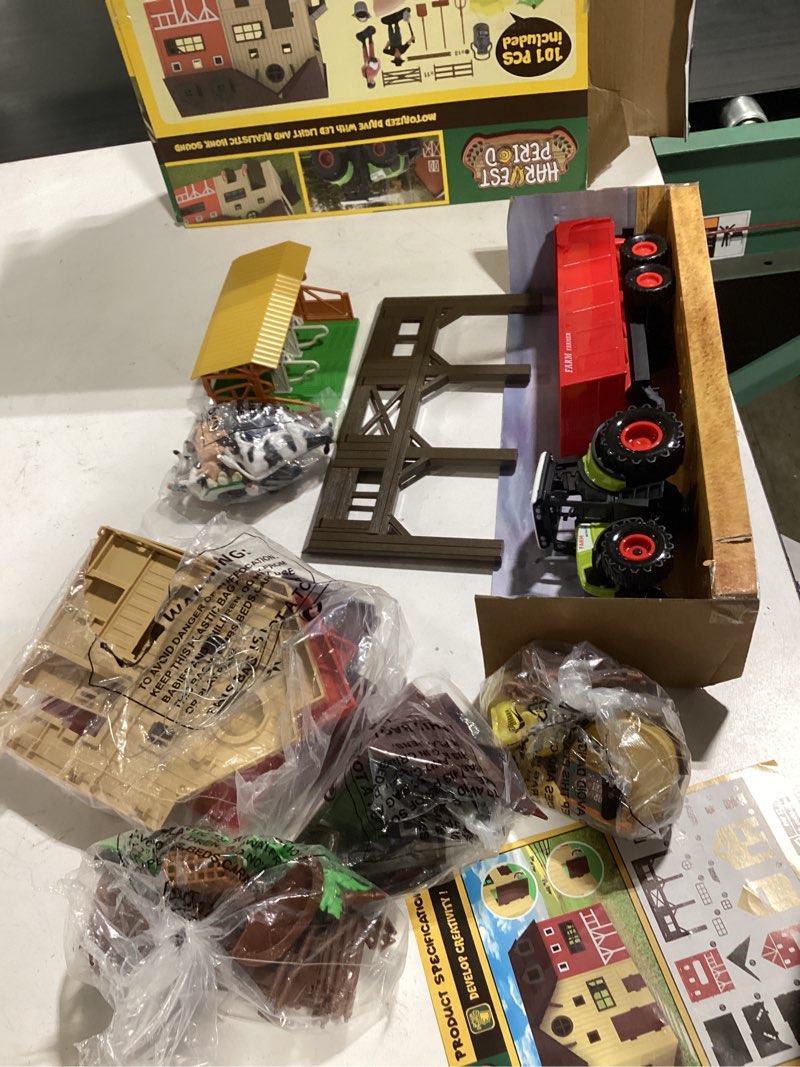Condition photo showing As Is for pupu pig farm animals barn house toys - kids tractor toy with lights & sound, horse stable, cowshed, chicken fence, animal, farm accessories, easter birthday gifts for boys toddlers ages 3+
