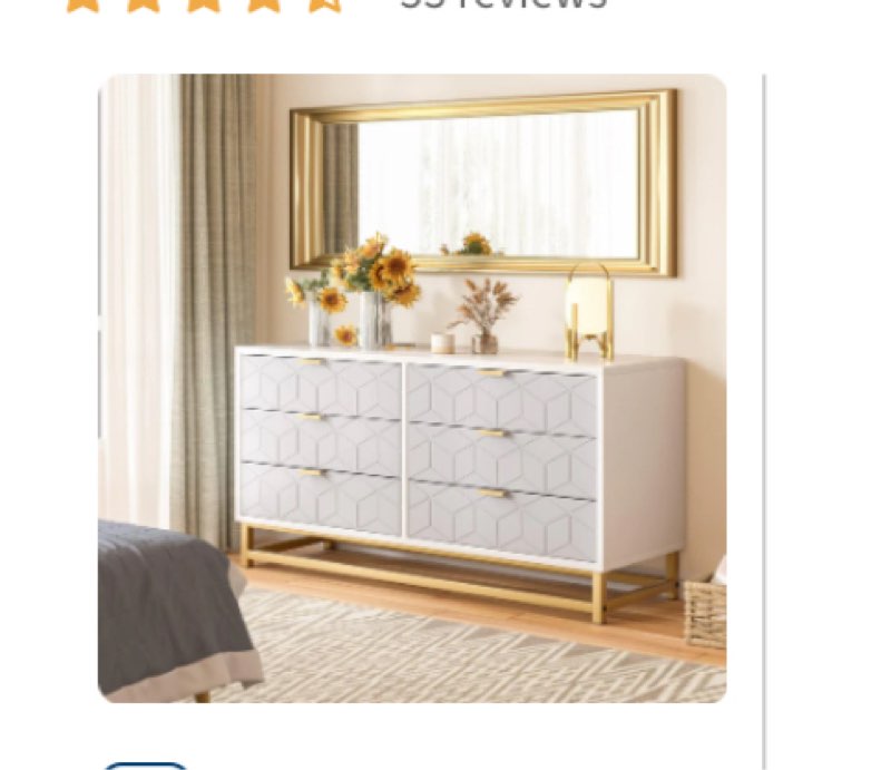 garvee grey 6 drawer dresser for bedroom, wood chest of drawers with metal legs,