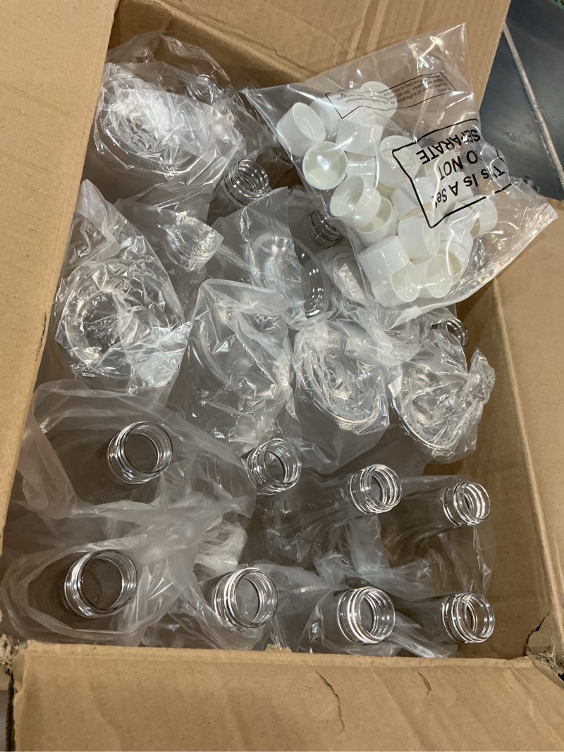 Condition photo showing Good Condition for patelai 24 pcs plastic wine bottles with caps long neck quart bottles with screw on lids empty clear