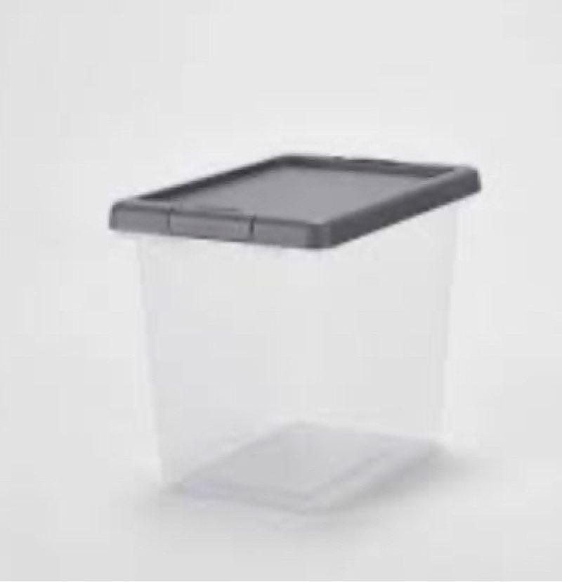 (2 PACK) Medium Latching Clear Storage Box - Brightroom Stackable Plastic Tote with Built-In Handles, 28L Capac