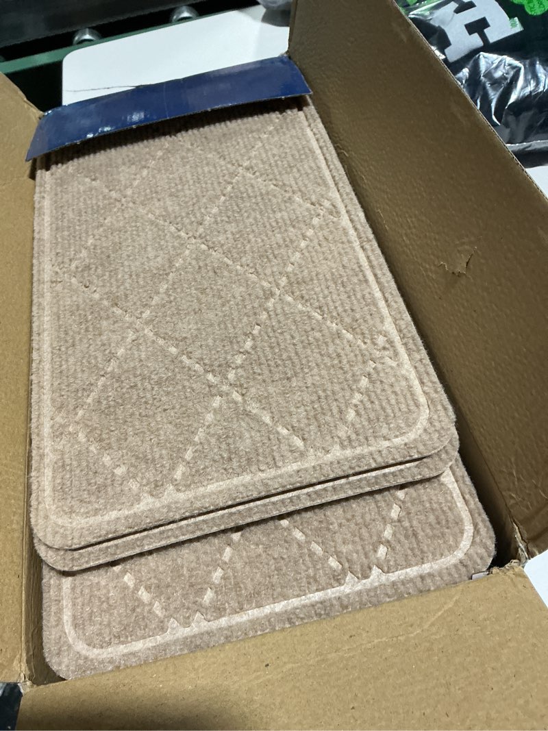 Condition photo showing Good Condition for non slip stair treads for wooden steps,15 pack 8" x 30" stairs carpet treads indoor with reusable peel and stick adhesive for kids elders and pets 8" x 30" dark grey 15