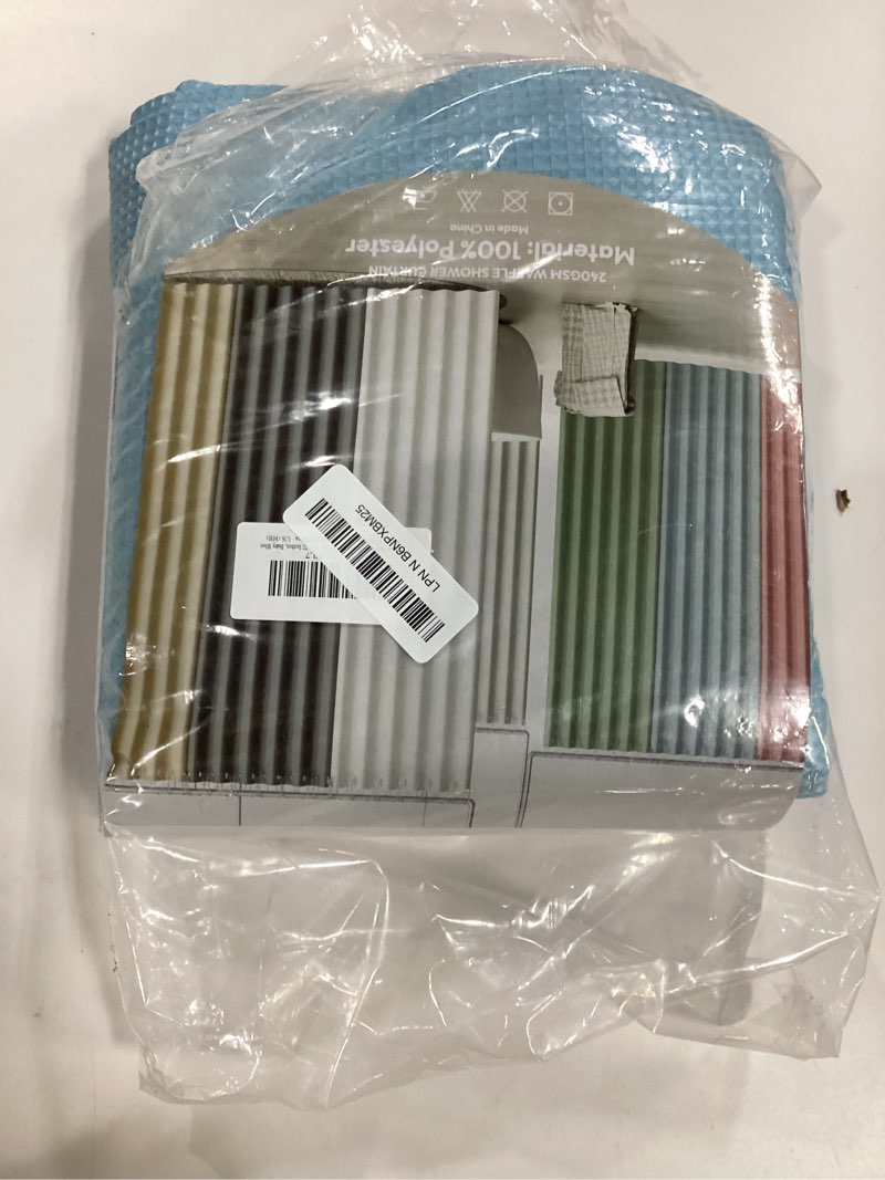 Condition photo showing Good Condition for AmazerBath Baby Blue Shower Curtain Fabric, Waffle Shower Curtain Polyester, Heavy Duty 240GSM, Hotel Quality Bathroom Shower Curtains, 72 x 72 Inches Baby Blue 72"W x 72"L (Pack of 1)