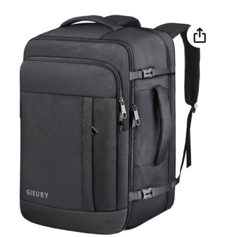 gieury carry on backpack, 50l travel backpack, luggage backpack tsa flight approved laptop backpack for men & women, large expandable 40l daypack lightweight business weekender bag, black